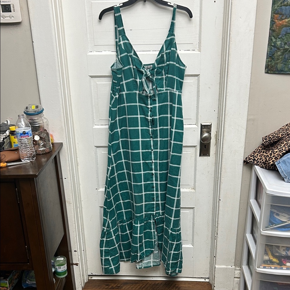 ASOS Green Windowpane Tie-Front Maxi Dress